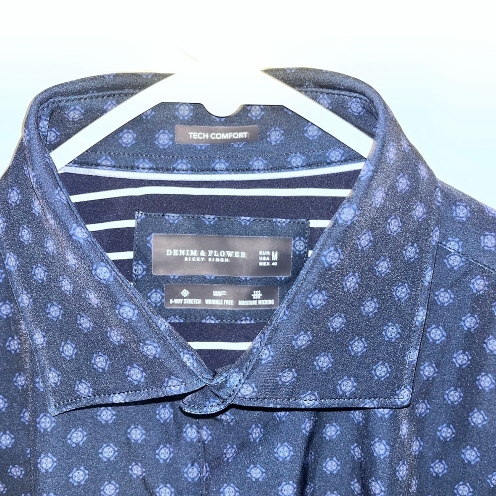 Denim & Flower Men's Navy Blue Casual Button-Down Shirt
